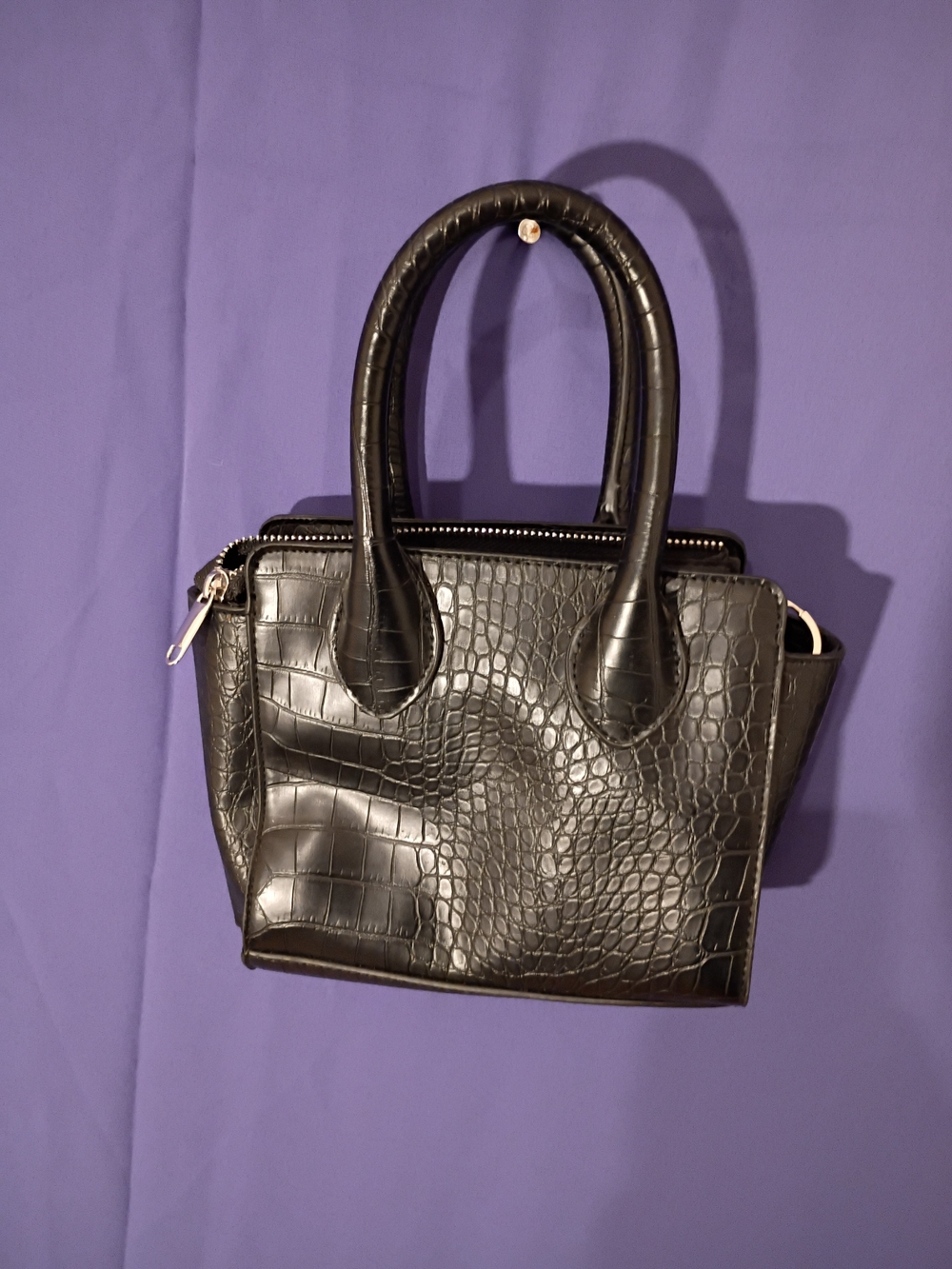 Black Croc-Embossed Top-Handle Women’s Handbag